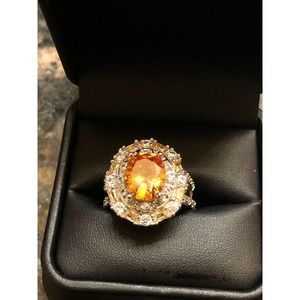 Amber Morganite/Austrian Crystals In SS